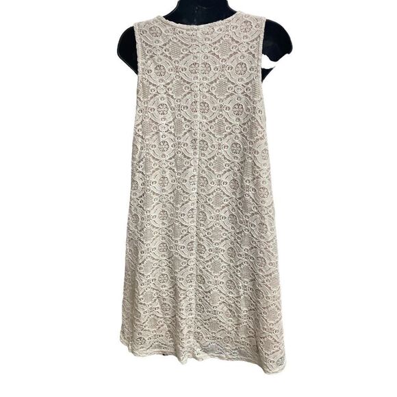 SHARAGANO Women’s Ivory & Tan Lace  Shift Dress Size 6 Sleeveless - Picture 3 of 9